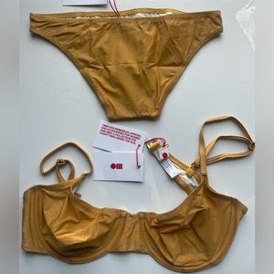 Solid and Striped Eva glitter gold metallic bikini